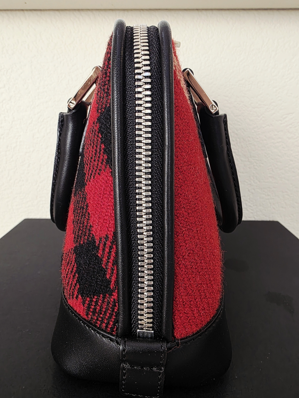 Burberry Red Black Tartan Wool & Genuine Leather Mini Handbag - Picture 4 of 16